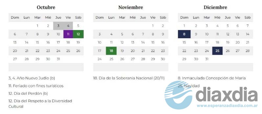 Los feriados para el resto del 2024 - Captura web oficial