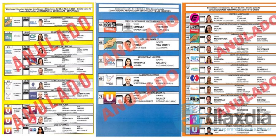 Las tres boletas únicas que estarán disponibles para los electores de Esperanza - Fotomontaje EDXD