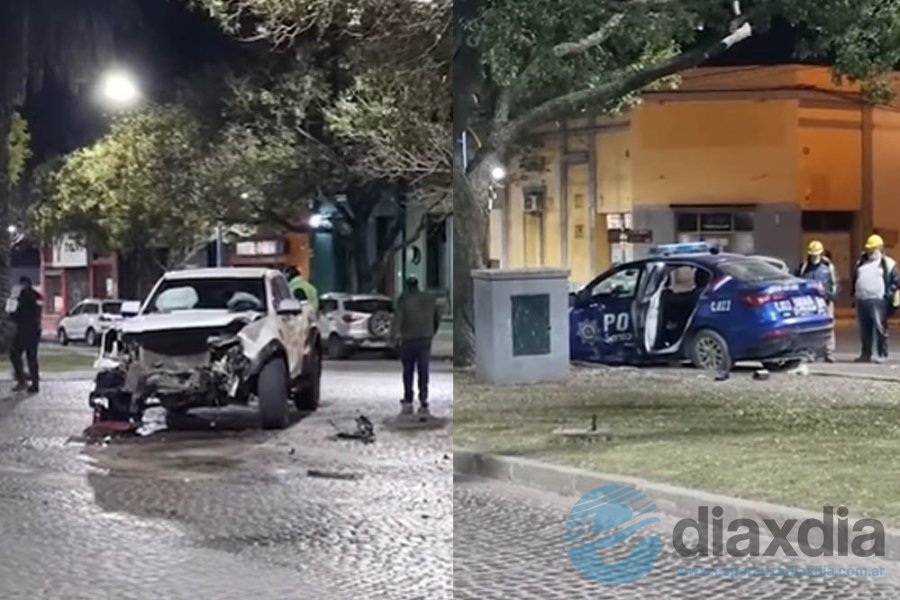 La camioneta y el patrullero siniestrados